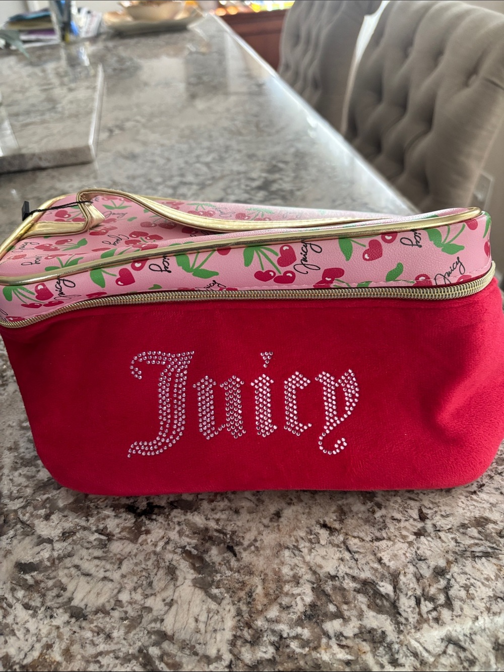 Juicy Couture Red & Pink Cherry Print Cosmetic Case